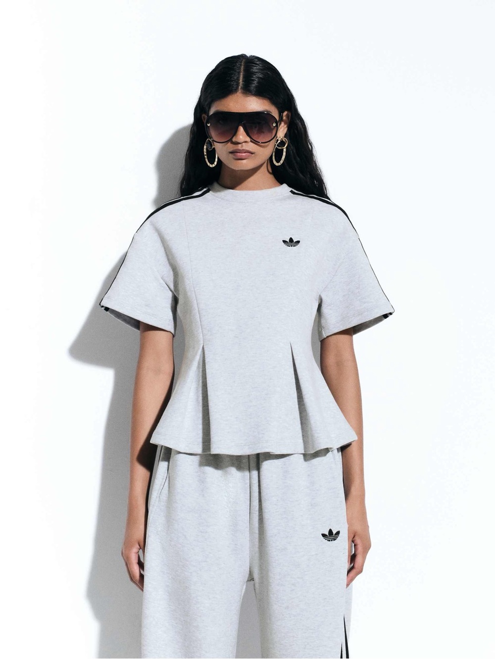 adidas Originals x ASOS Gray T-Shirt Waist Detail Peplum Top - Picture 2 of 4